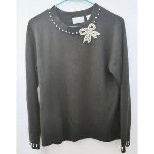 Black Sweater White Pearl Embellished Jumper Bow Decoration J-Fashion Aesthetic